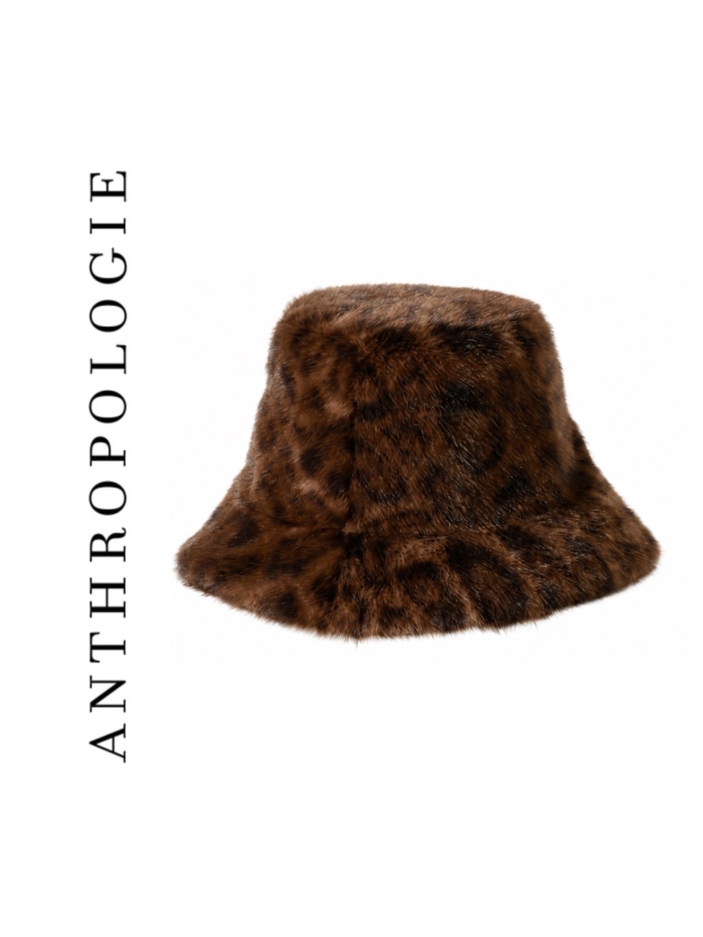 Anthropologie Fuzzy Faux Fur Animal Print Bucket Hat